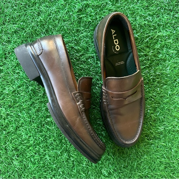 Aldo Men's Dark Brown Leather Loafers - Picture 4 of 10